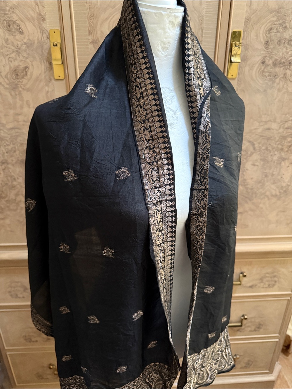Black Embroidered Shawl-Collar Coat